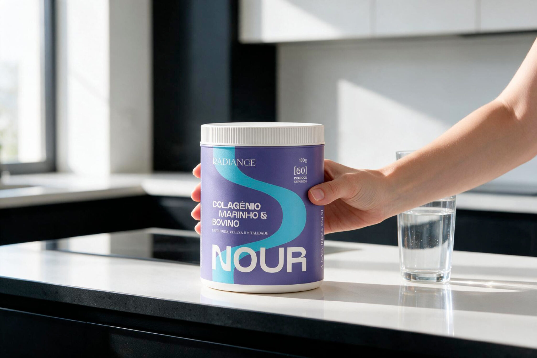 Naming e Branding -Nour pela GRINGO - maquete packaging colagénio