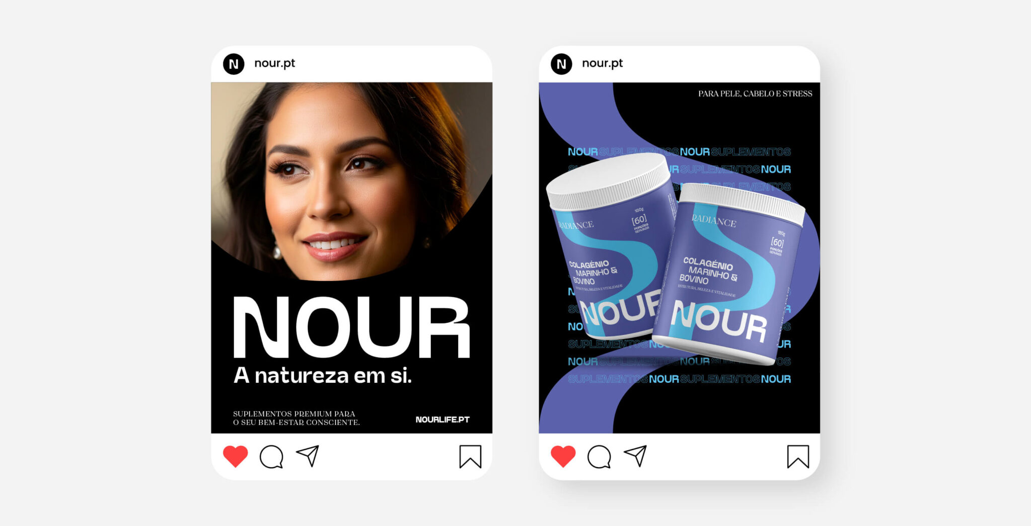 Naming e Branding -Nour pela GRINGO - variações de aplicações social media