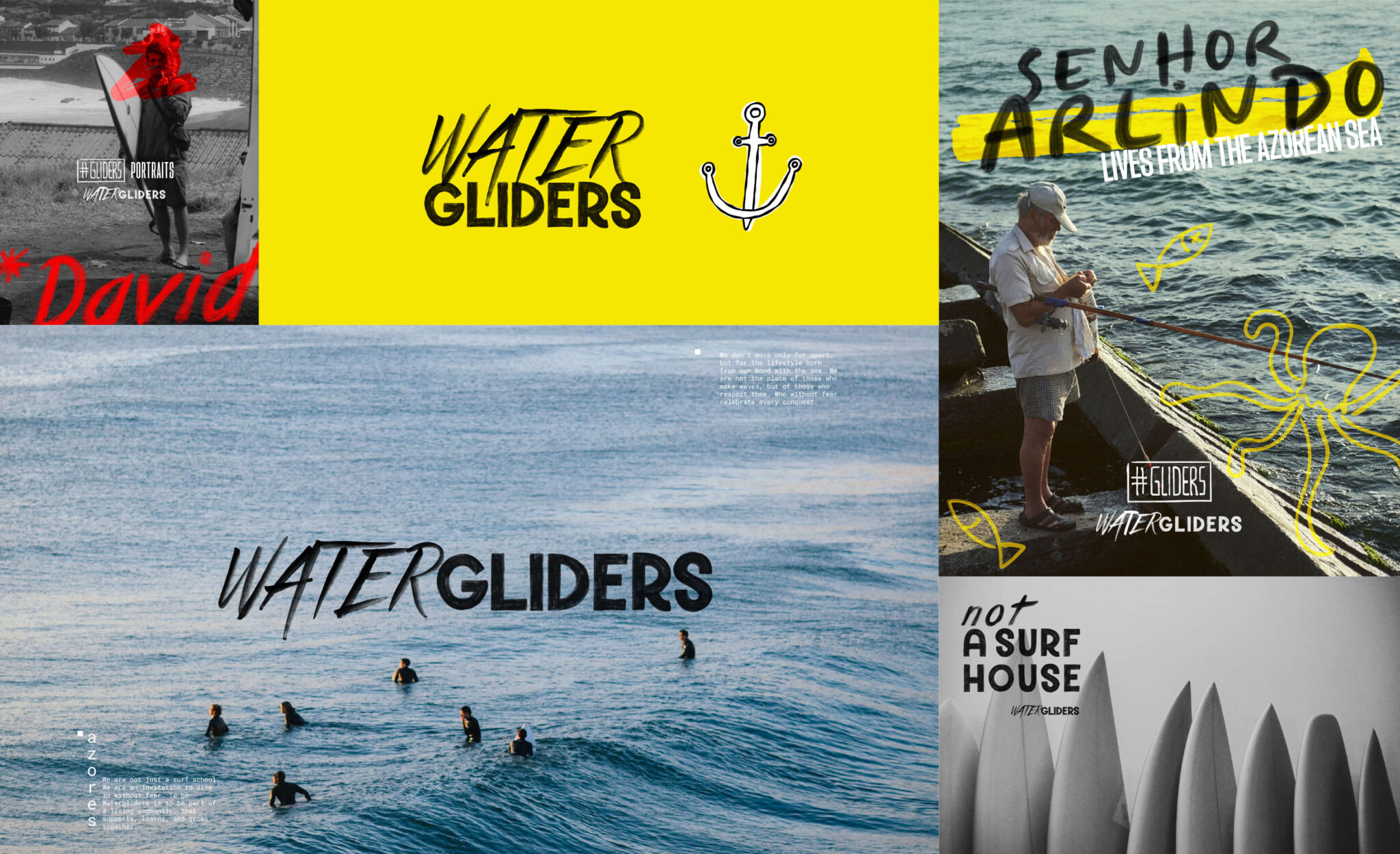 Rebranding de surf club - Watergliders pela GRINGO - overview visuais